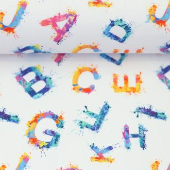 Preview: Baumwolldruck Bunte Buchstabe auf  Weiß von Swafing